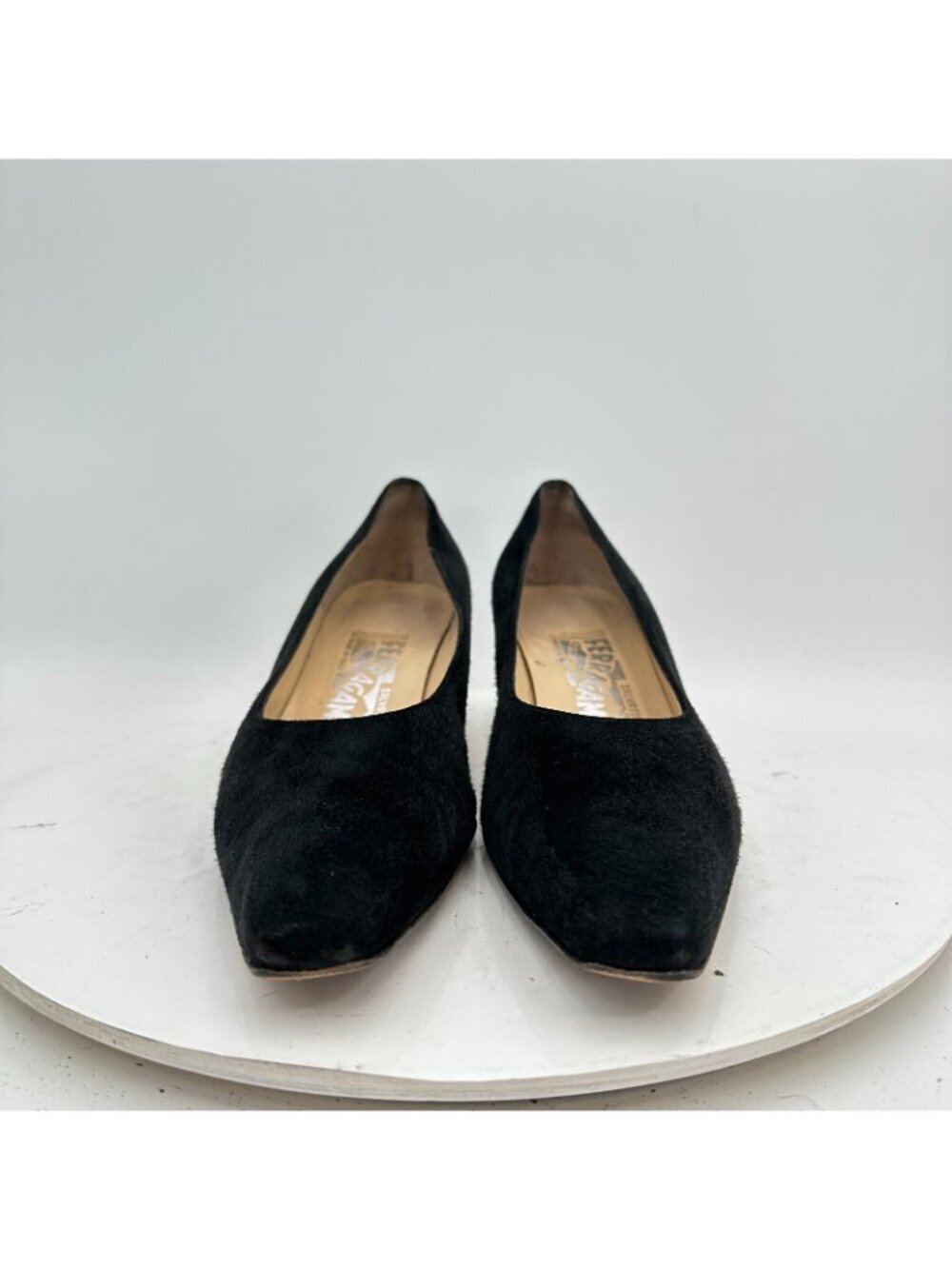 Salvatore Ferragamo Women Size 8.5B Black Suede Slip On Pump Heel Shoes - Picture 2 of 11